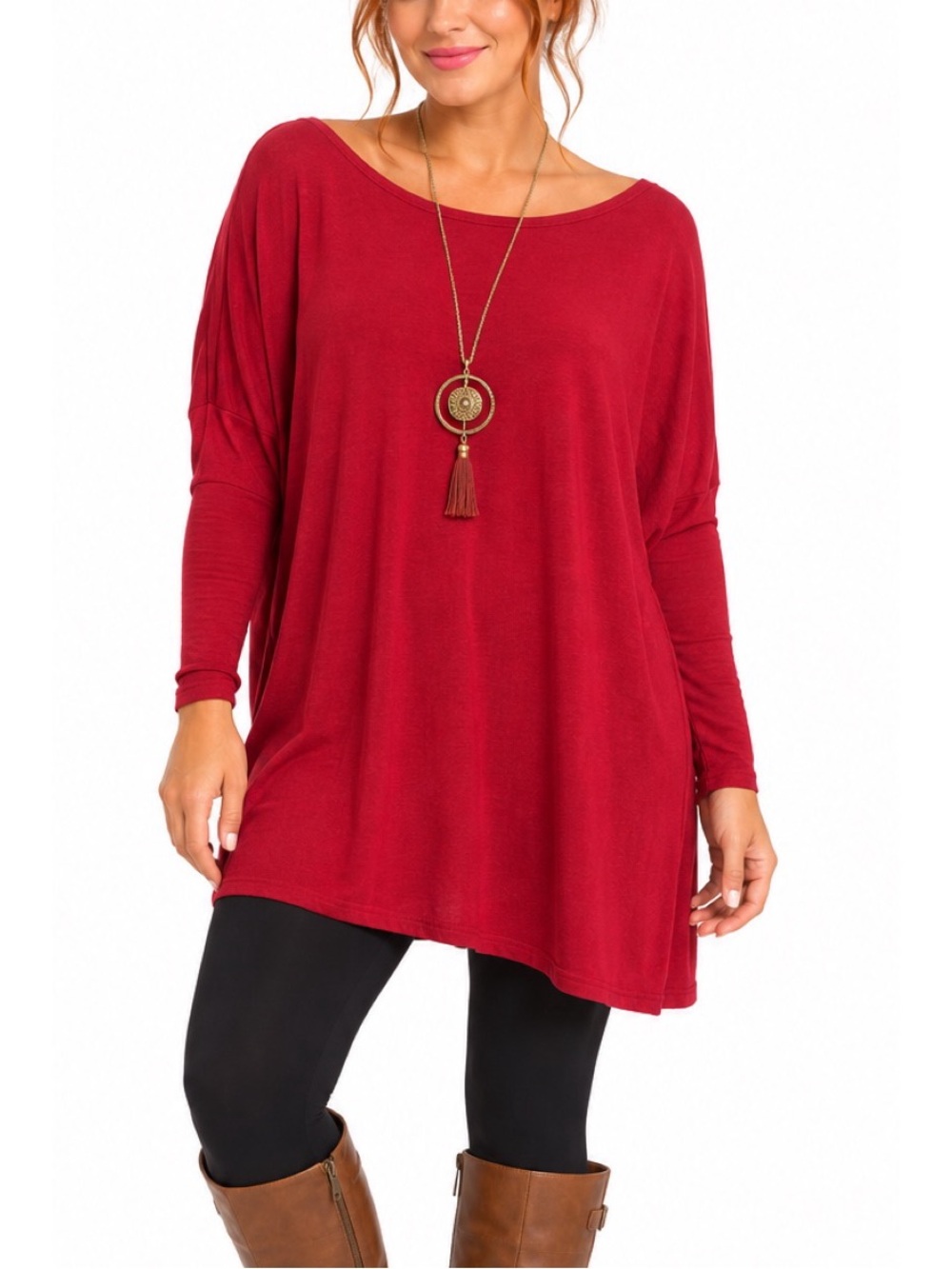 PIKO Burgundy Red Long Tunic Top- Medium